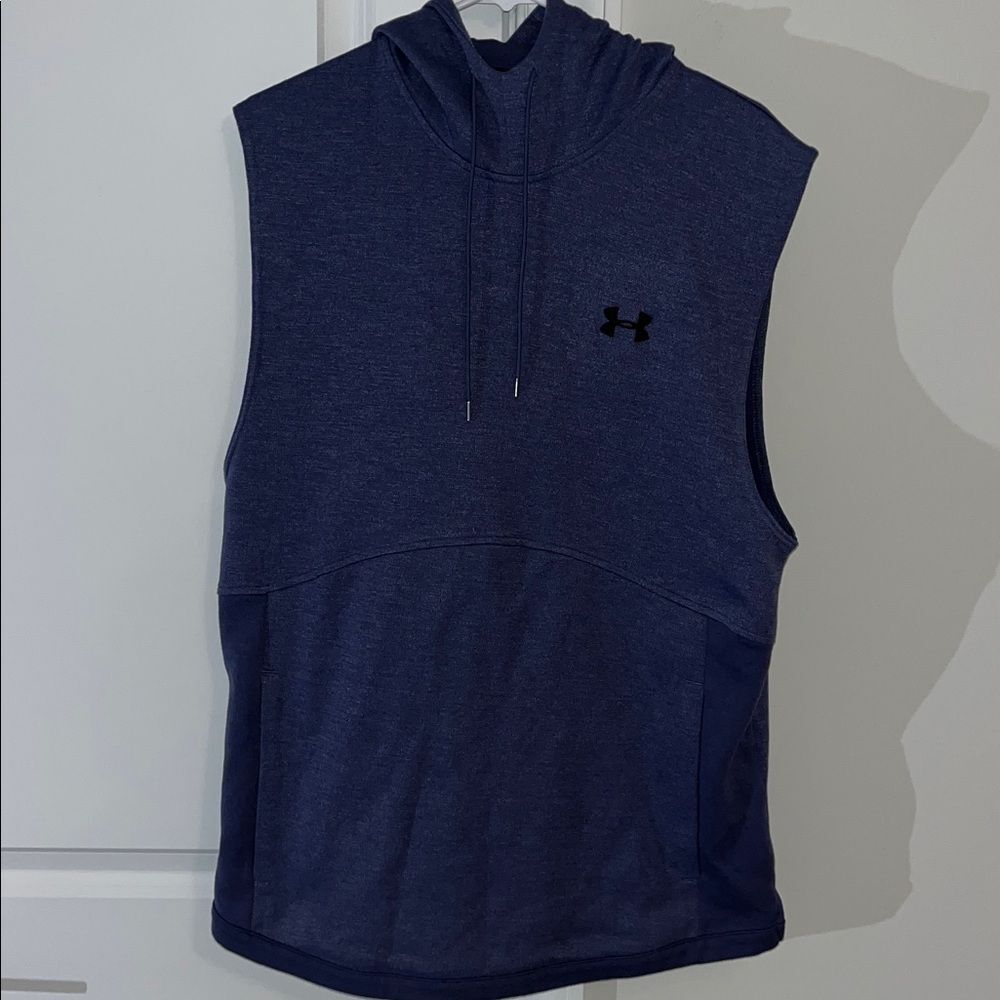 UA Heather Blue work out Gym Rocky Sleeveless Hooded Hoodie Sweatshirt L Slim
